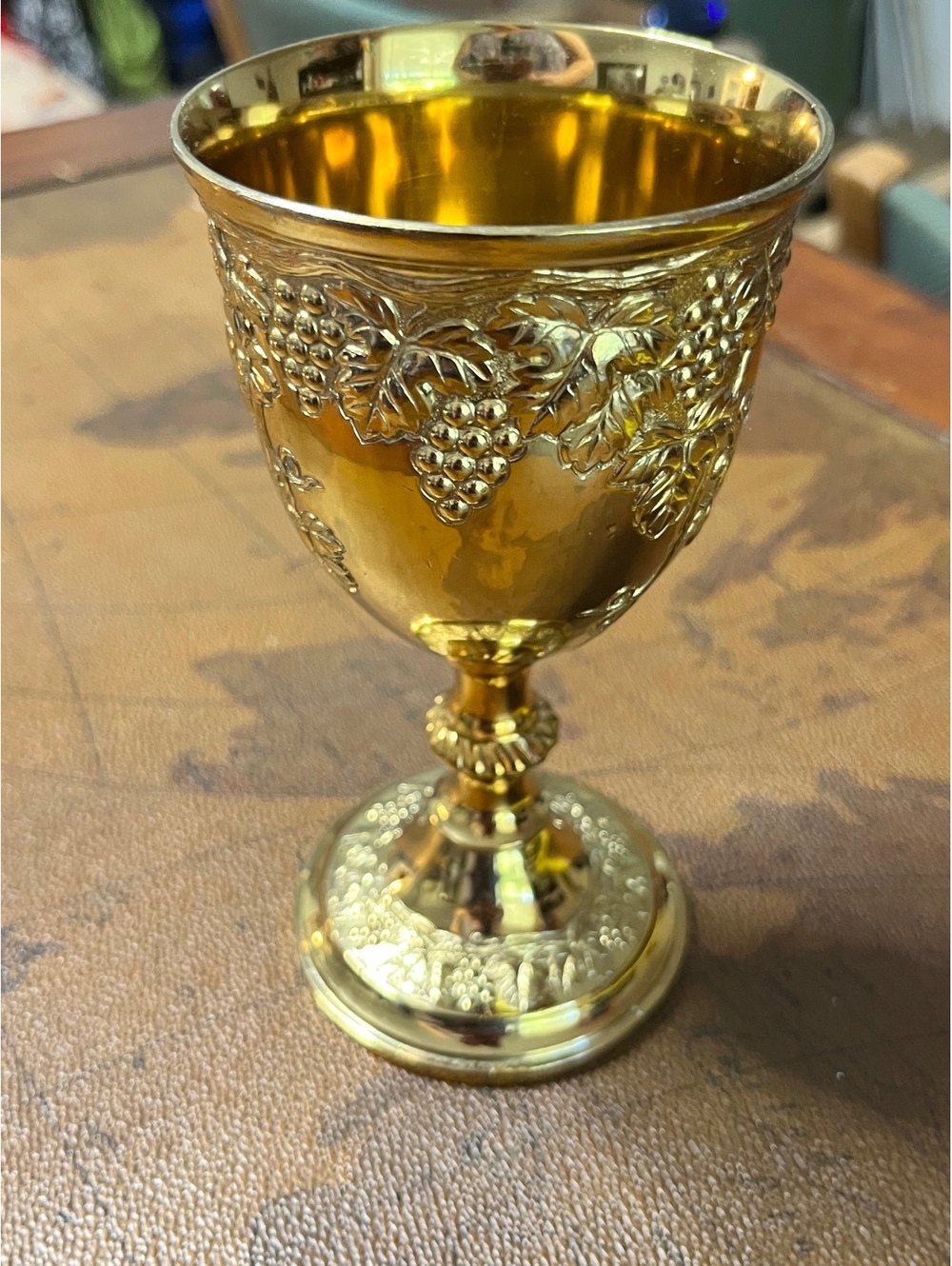MCM Vintage Gold Chalice Halloween Prop Grapes Embossed Goblet